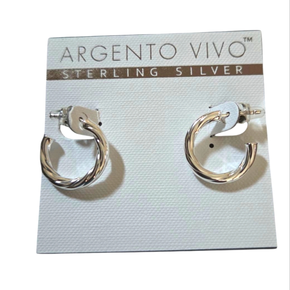 Argento Vivo Twisted Silver Hoop‎ Earrings NWT